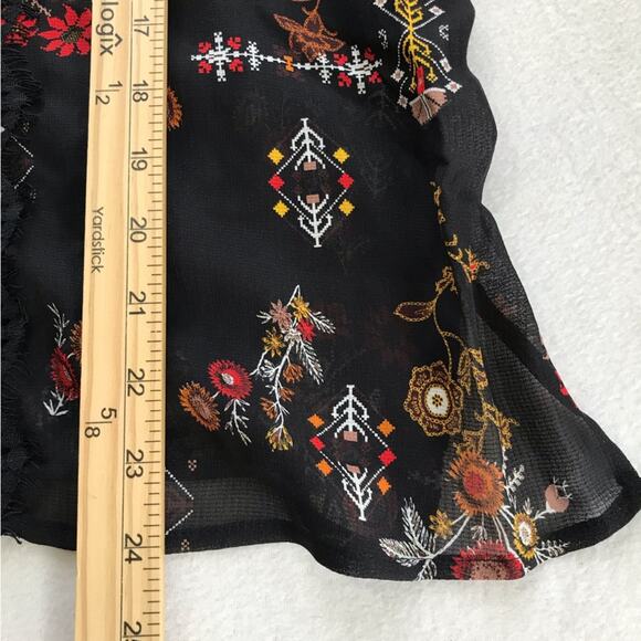 Derek Lam 10 Crosby black silk blouse Aztec floral print 4 long sleeve v neck - Picture 5 of 12